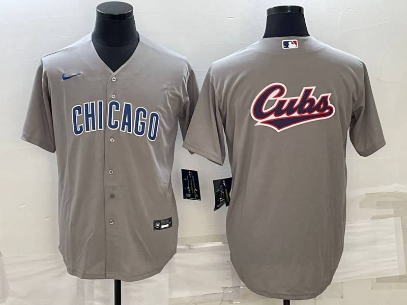 Men's Chicago Cubs Grey Team Big Logo Cool Base Stitched Jersey Men's Chicago Cubs Grey Team Big Logo Cool Base Stitched Jersey